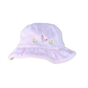 VTG Gymboree Newborn 1998 Pink Tulip Soft Knit Bucket Hat Embroidered Bow GUC
